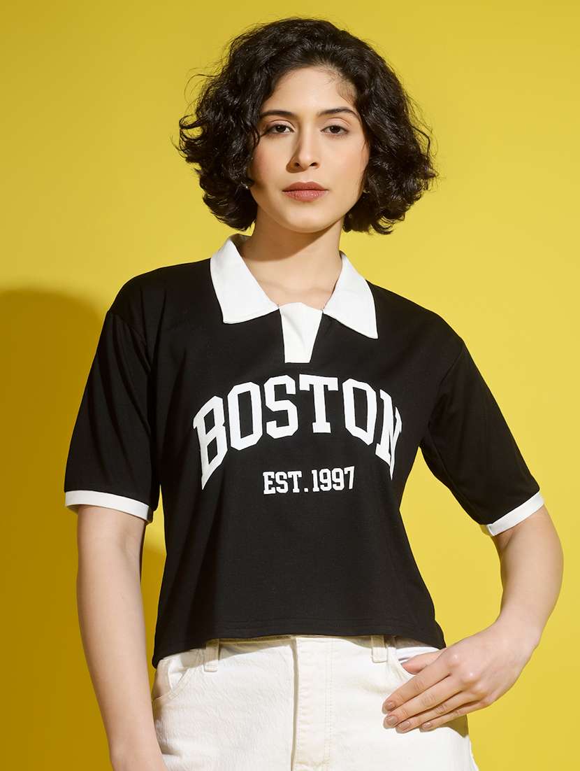 women printed short sleeve polo t-shirt - 22329203 -  Standard Image - 1