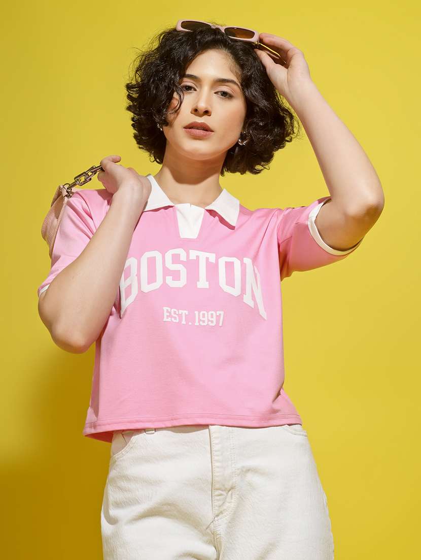 women printed short sleeve polo t-shirt - 22329204 -  Standard Image - 1