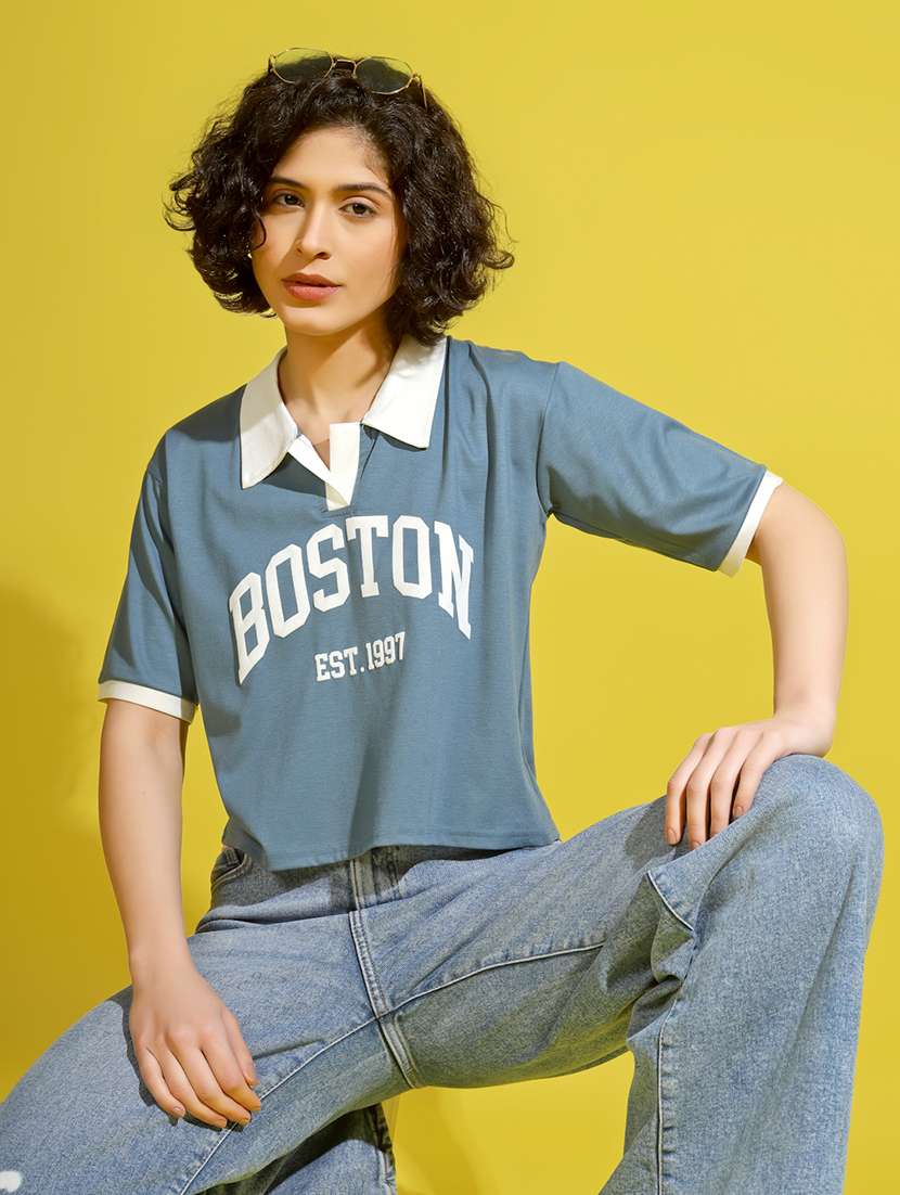 women printed short sleeve polo t-shirt