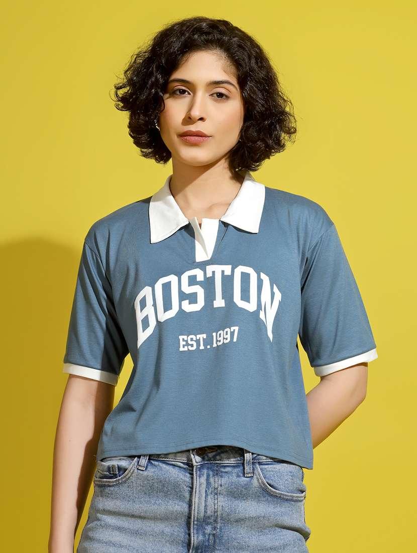 women printed short sleeve polo t-shirt - 22329206 -  Standard Image - 1