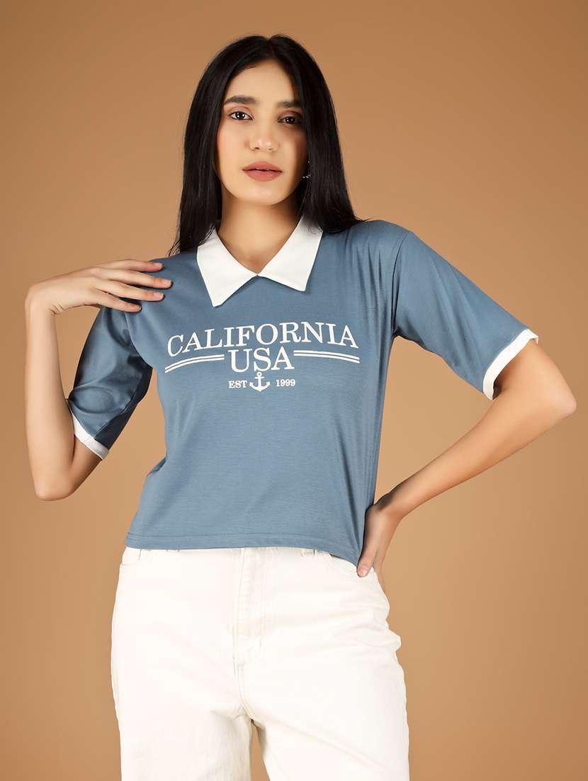 women printed short sleeve polo t-shirt - 22329207 -  Standard Image - 1