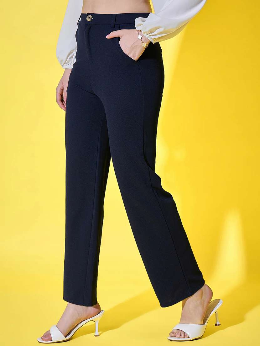 women solid high rise straight trouser - 22329248 -  Standard Image - 1