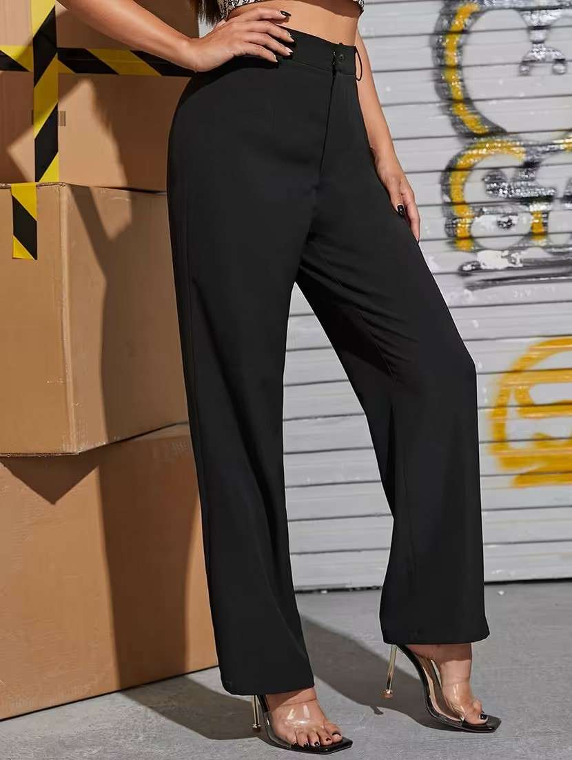 women solid high rise straight trouser - 22329250 -  Standard Image - 1