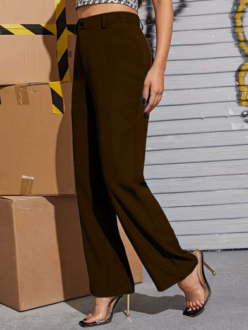 women solid high rise straight trouser - 22329251 -  Standard Image - 1