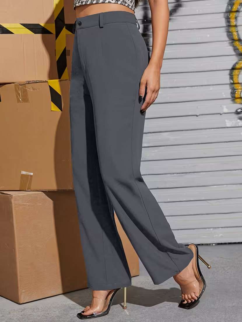 women solid high rise straight trouser - 22329252 -  Standard Image - 1
