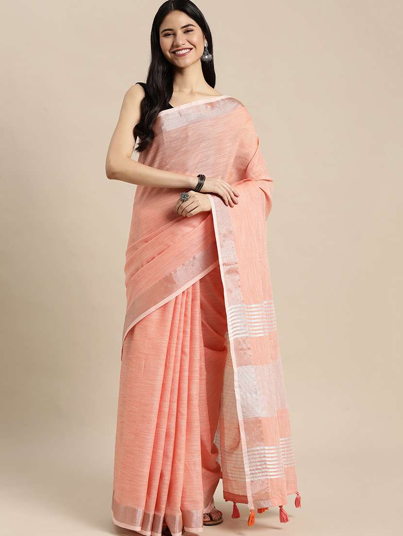 women solid with bordered handloom saree with blouse - 22329316 -  Standard Image - 1