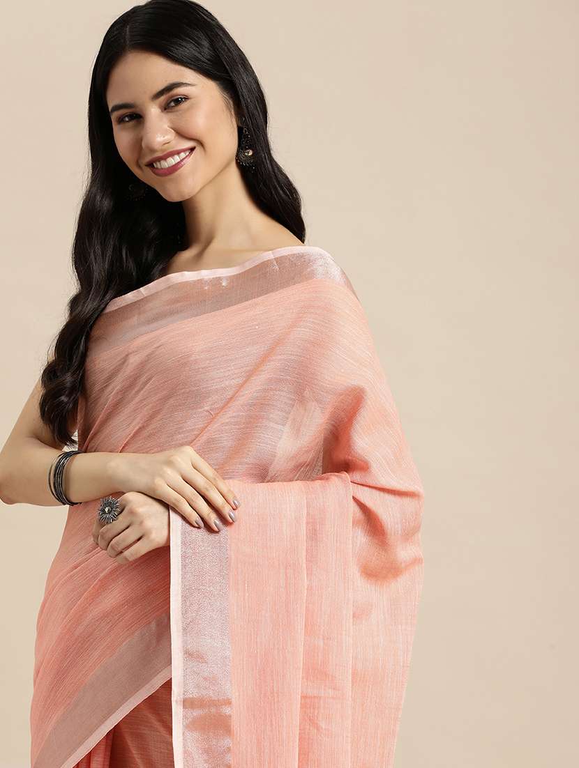 women solid with bordered handloom saree with blouse - 22329316 -  Standard Image - 4