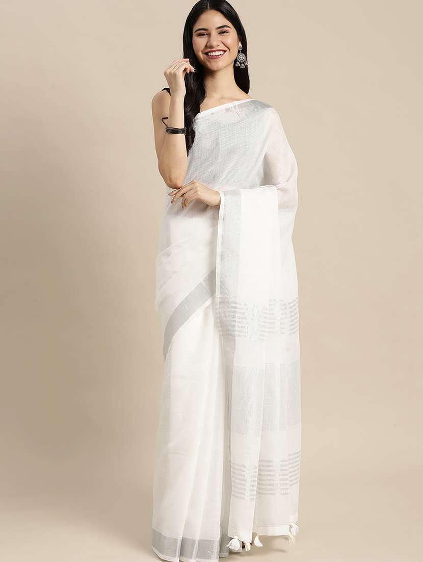 women solid with bordered handloom saree with blouse - 22329323 -  Standard Image - 1