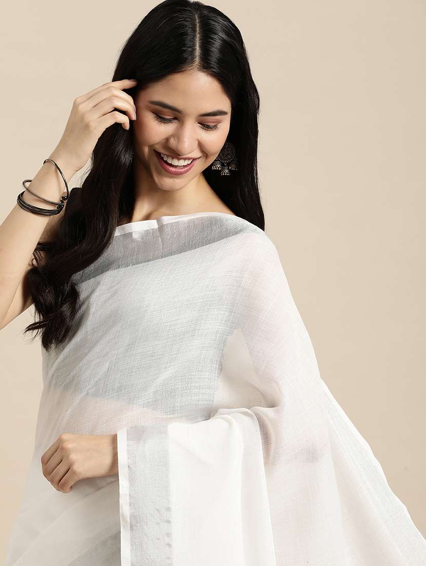 women solid with bordered handloom saree with blouse - 22329323 -  Standard Image - 4