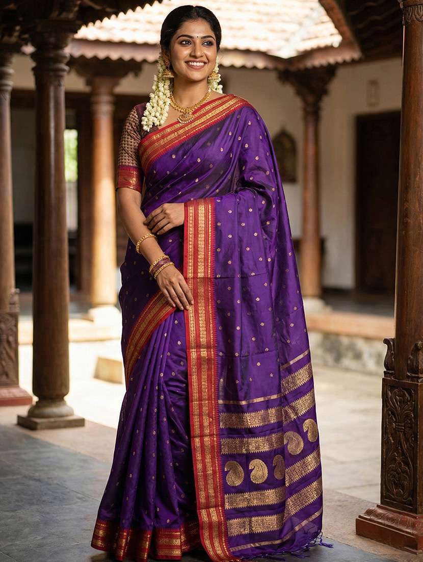 women self design southern silk saree with blouse