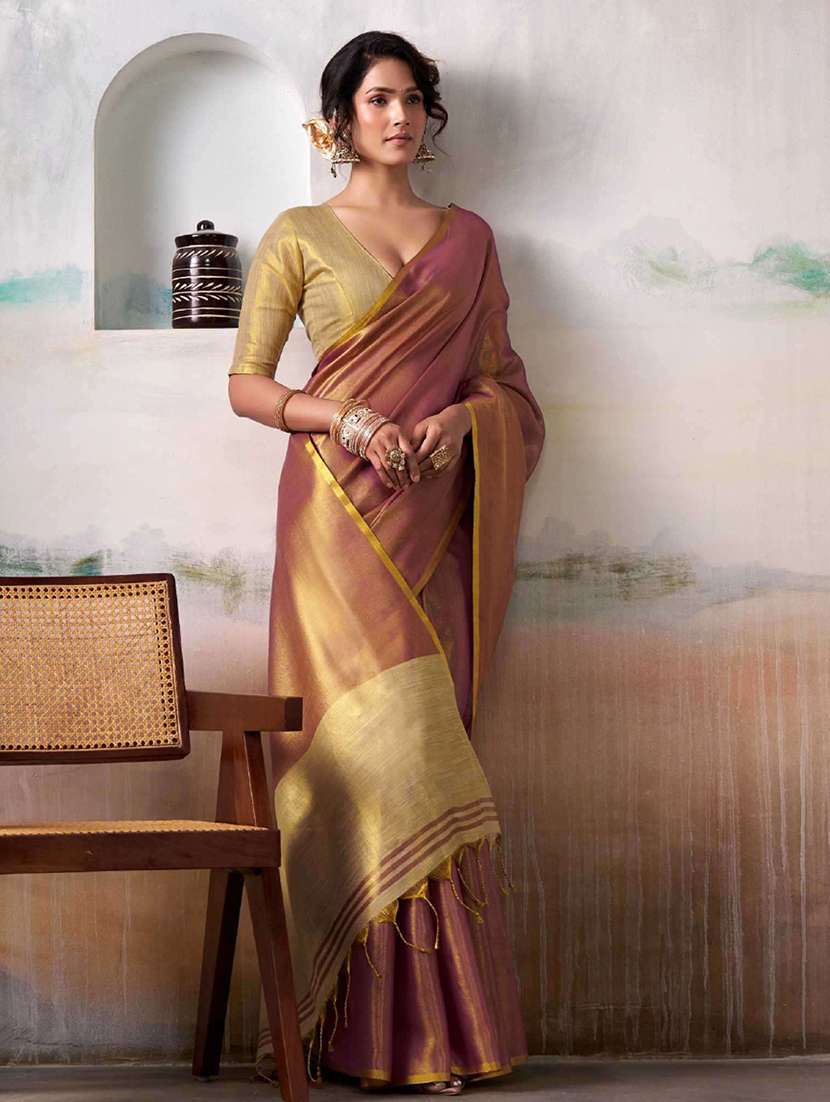 women solid plain saree with blouse - 22329359 -  Standard Image - 1