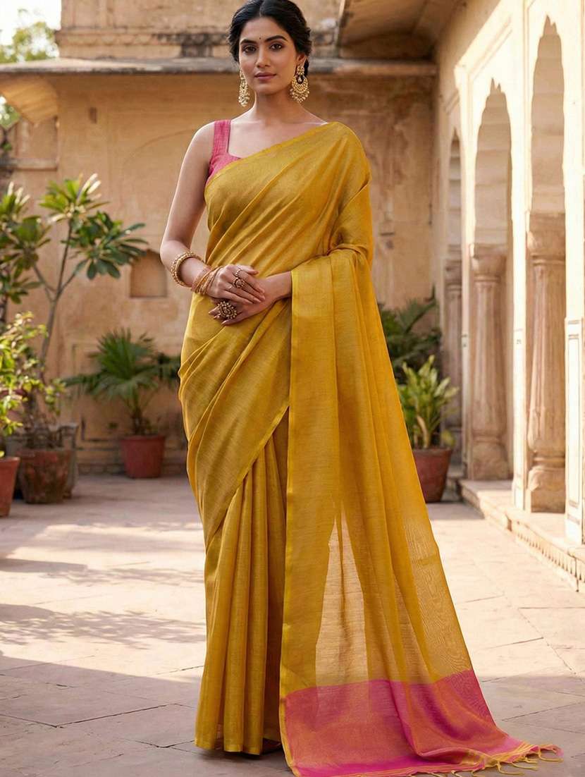 women solid plain saree with blouse