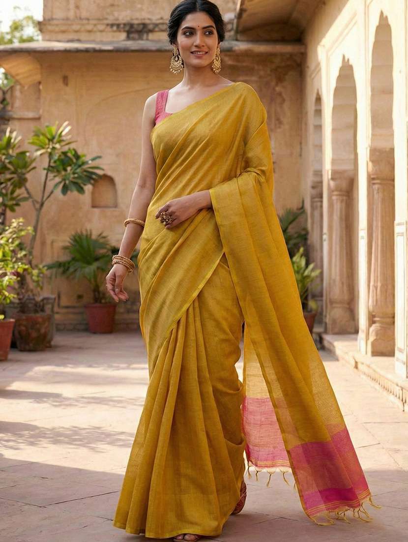 women solid plain saree with blouse - 22329369 -  Standard Image - 1