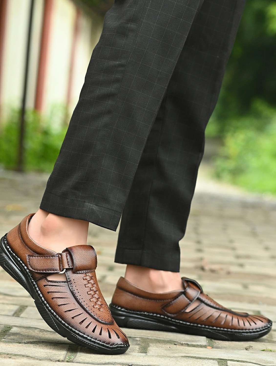 men brown slip on sandal - 22329461 -  Standard Image - 1