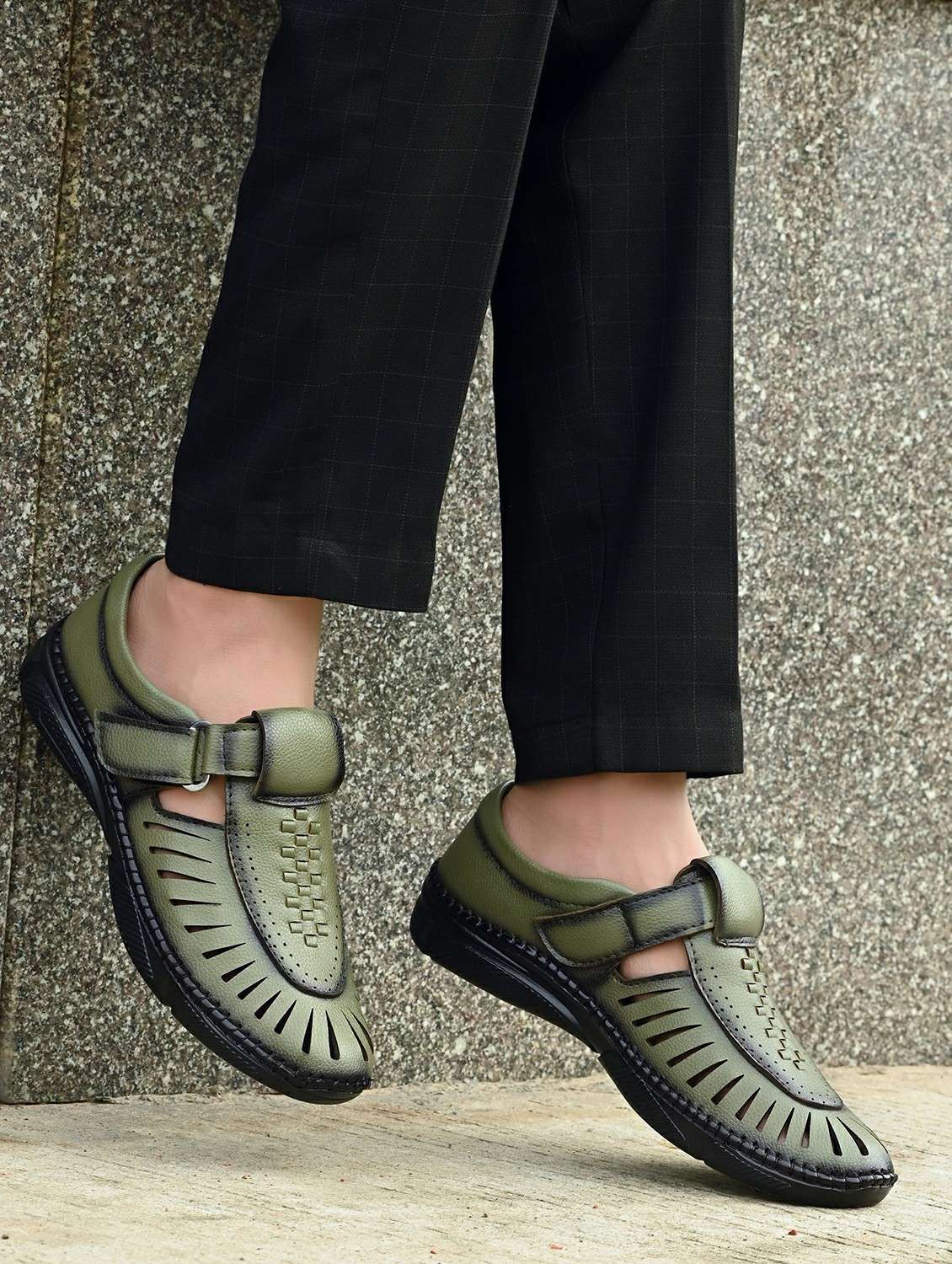 men olive slip on sandal - 22329463 -  Standard Image - 1