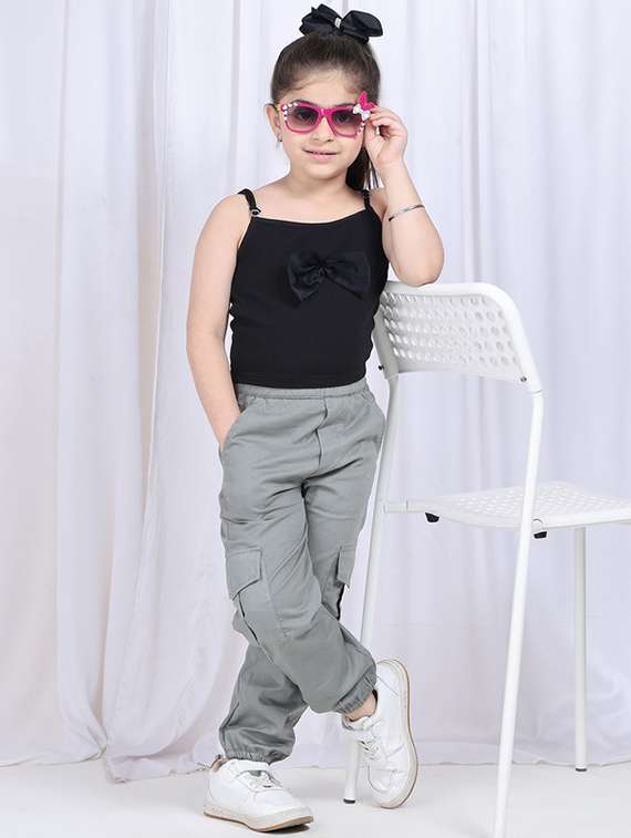 girls plain mid rise regular fit cargo - 22329479 -  Standard Image - 1