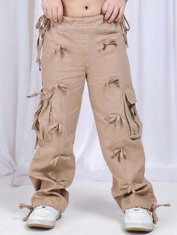 Girls Solid Mid Rise Cargo - 22329484 -  Standard Image - 1