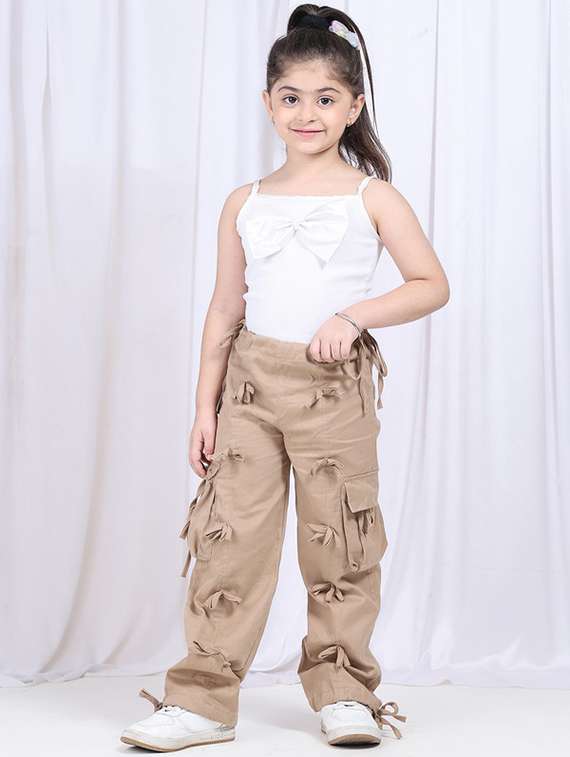 Girls Solid Mid Rise Cargo - 22329484 -  Standard Image - 4