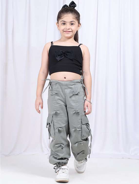 Girls Solid Mid Rise Cargo - 22329485 -  Standard Image - 4