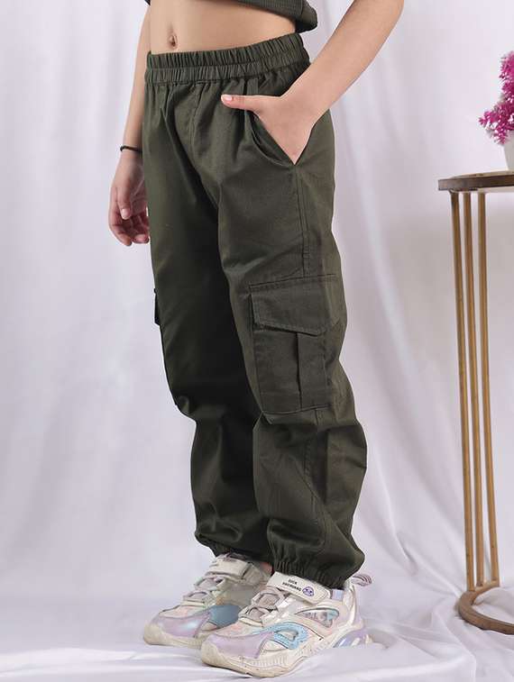 girls solid mid rise cargo - 22329488 -  Standard Image - 1
