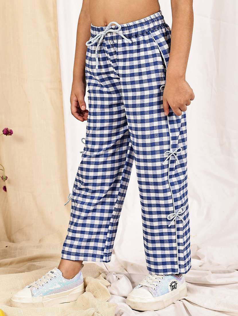 girls checkered mid rise straigt trouser - 22329493 -  Standard Image - 1