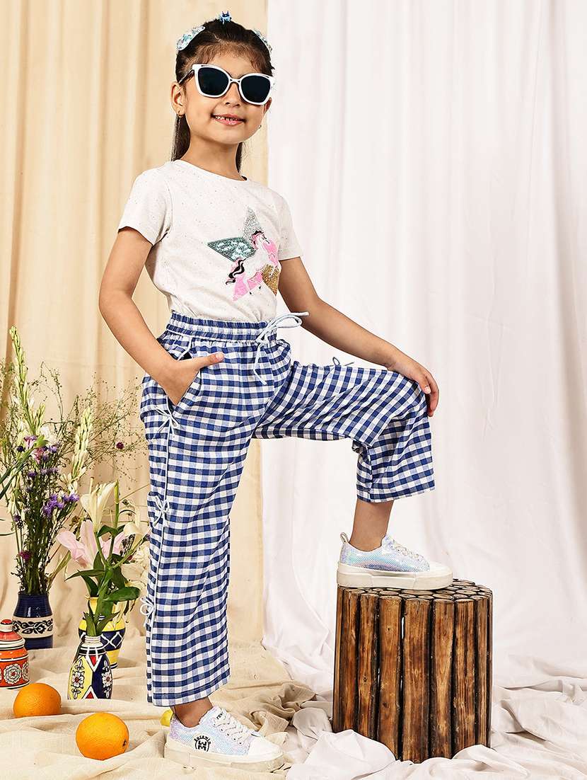girls checkered mid rise straigt trouser - 22329493 -  Standard Image - 4