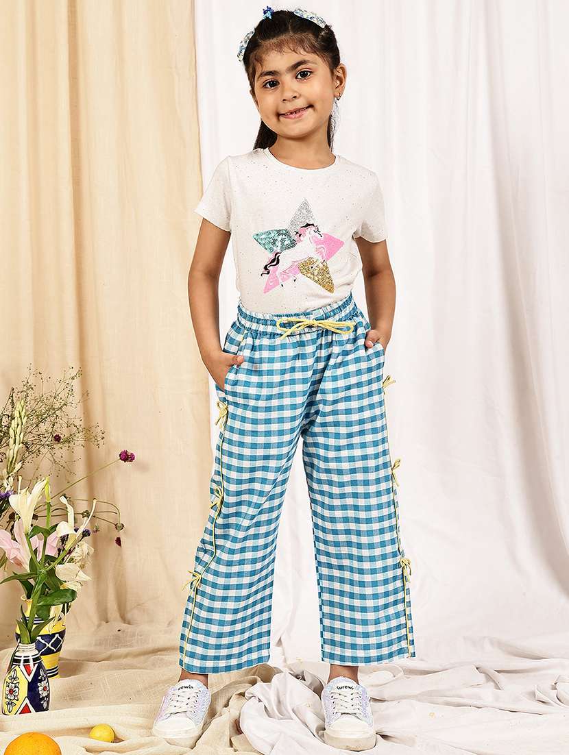 girls checkered mid rise straigt trouser - 22329494 -  Standard Image - 4