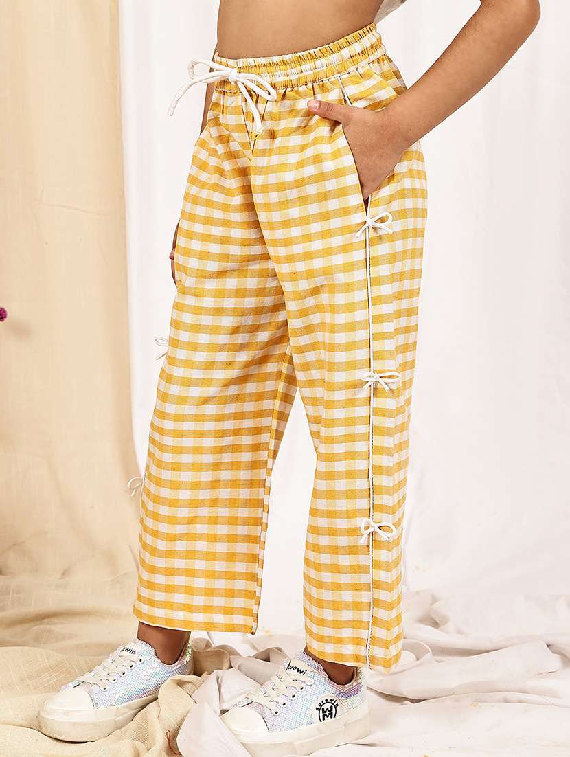 girls checkered mid rise straigt trouser - 22329495 -  Standard Image - 1