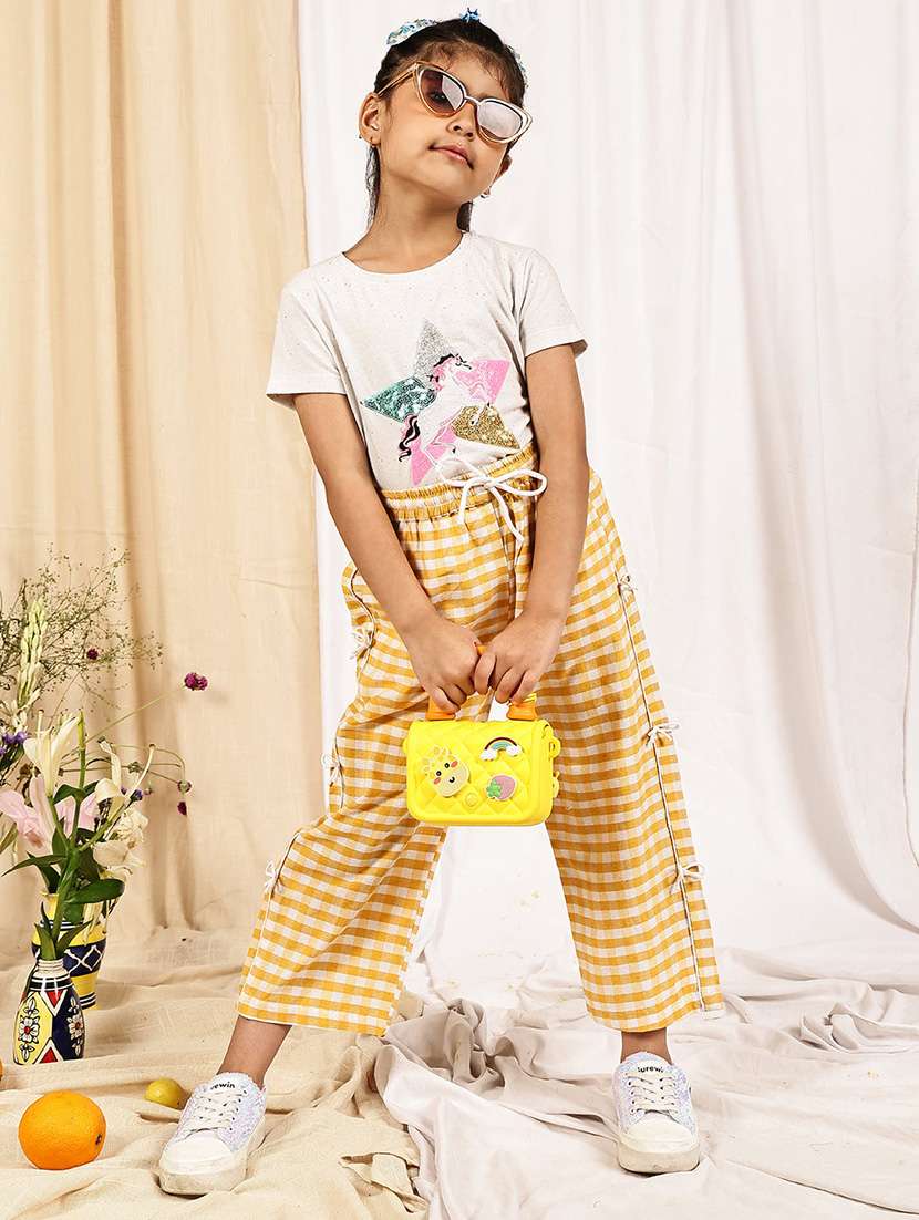 girls checkered mid rise straigt trouser - 22329495 -  Standard Image - 4