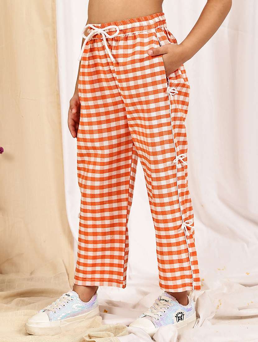Girls Checkered Mid Rise Straigt Trouser - 22329496 -  Standard Image - 1