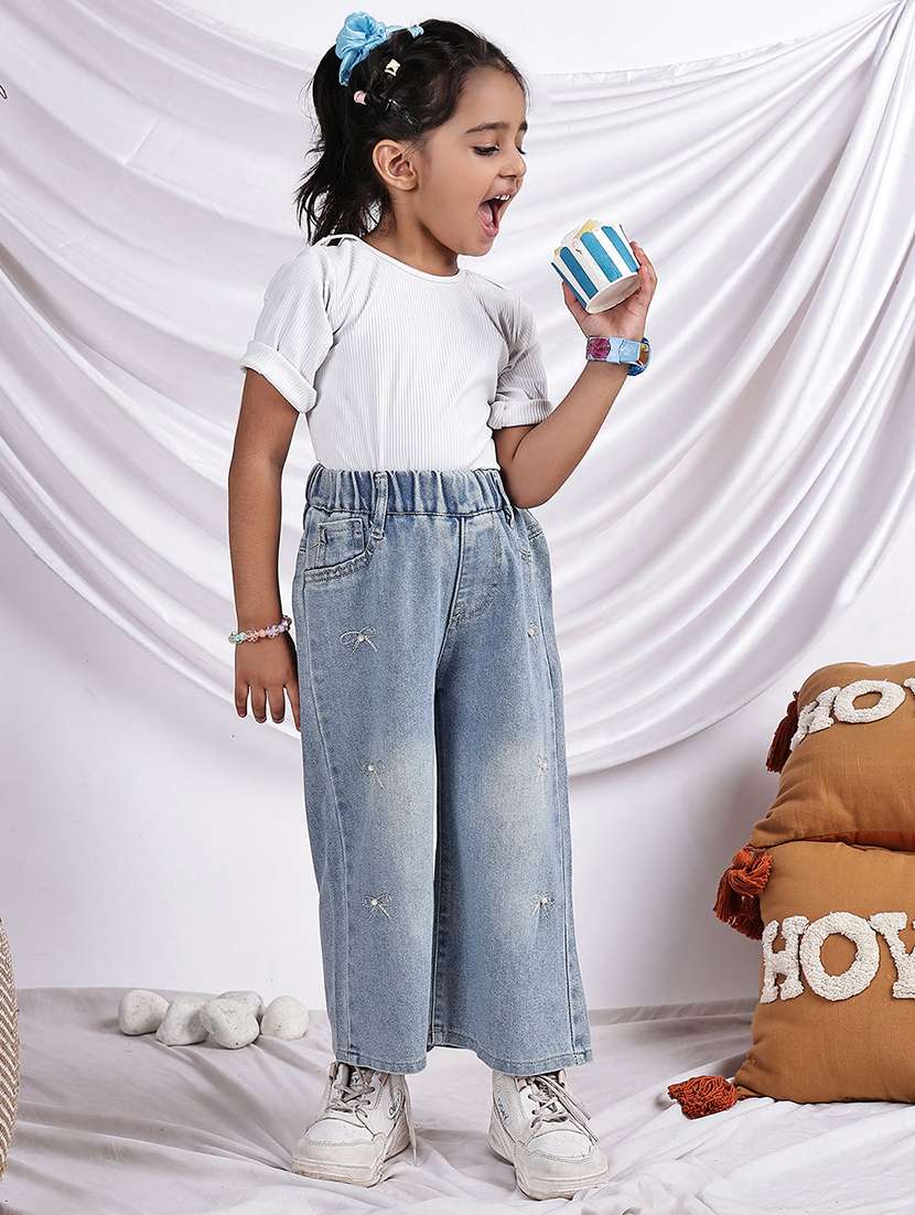 girls solid mid rise wide leg jean - 22329500 -  Standard Image - 4