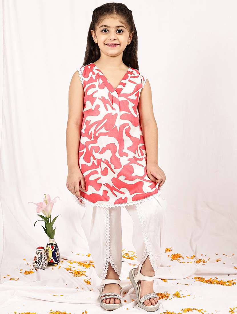 girls printed sleeveless kurta and dhoti set  - 22329534 -  Standard Image - 1