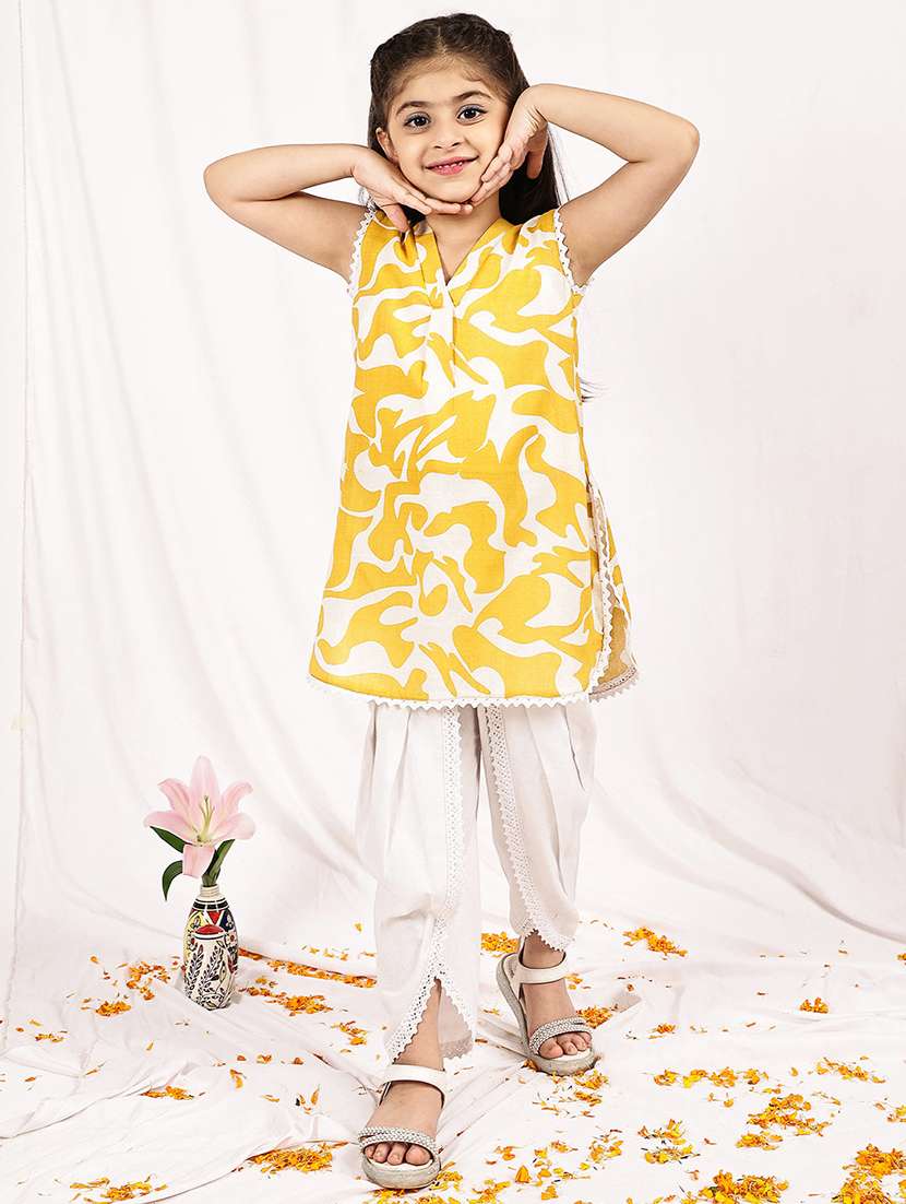 girls printed sleeveless kurta and dhoti set  - 22329535 -  Standard Image - 1