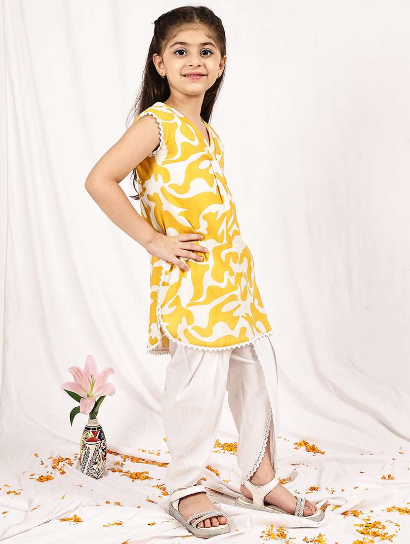 girls printed sleeveless kurta and dhoti set  - 22329535 -  Standard Image - 4