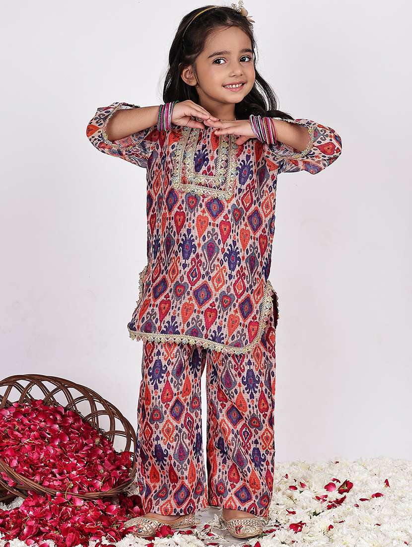 girls printed long sleeve kurta and palazzo set  - 22329539 -  Standard Image - 1
