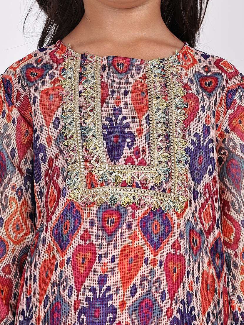 girls printed long sleeve kurta and palazzo set  - 22329539 -  Standard Image - 4