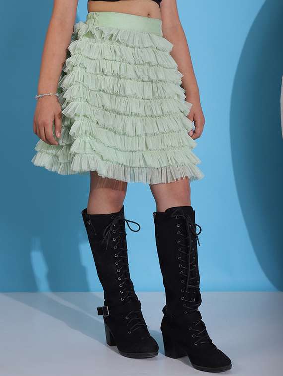 girls solid mid rise ruffle skirt - 22329546 -  Standard Image - 1