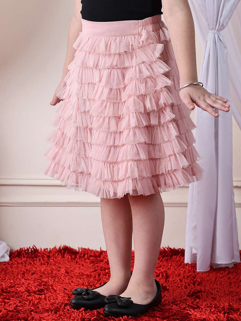 girls solid mid rise ruffle skirt - 22329559 -  Standard Image - 1