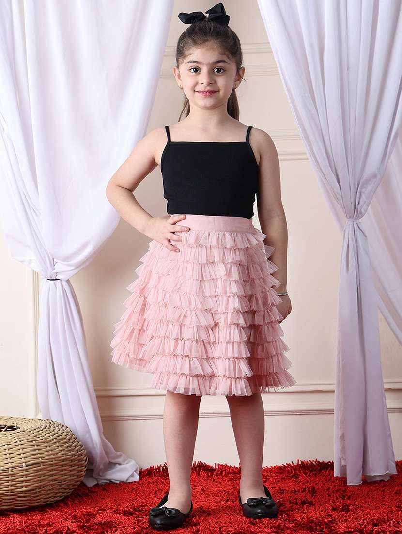 girls solid mid rise ruffle skirt - 22329559 -  Standard Image - 4
