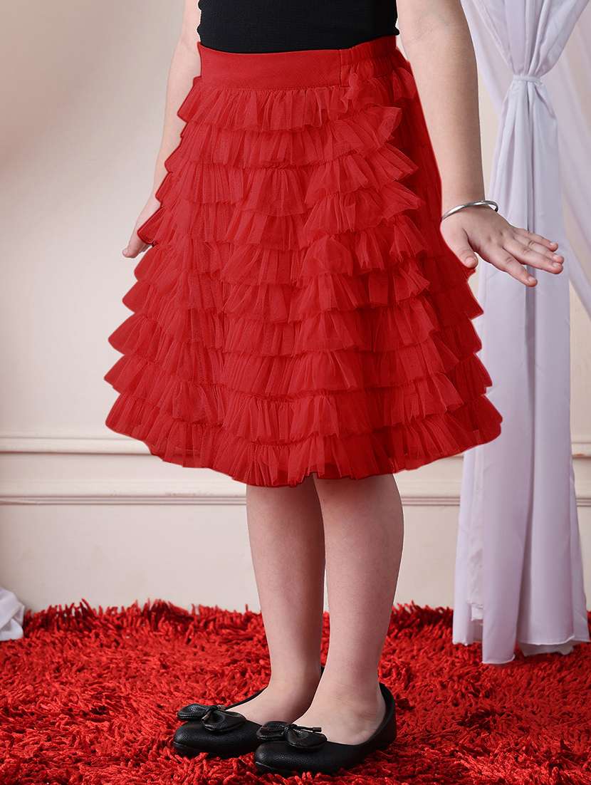 girls solid mid rise ruffle skirt - 22329561 -  Standard Image - 1