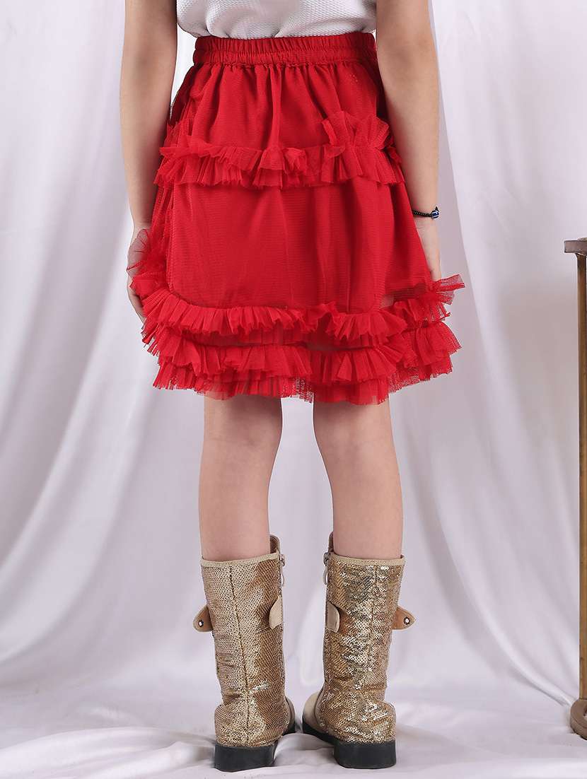 girls solid mid rise ruffle skirt - 22329566 -  Standard Image - 1
