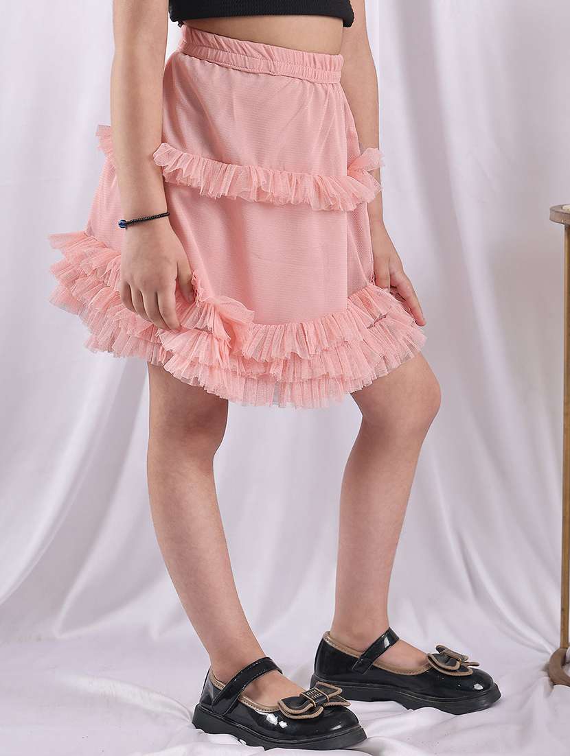 girls solid mid rise ruffle skirt - 22329567 -  Standard Image - 1