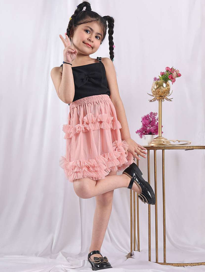 girls solid mid rise ruffle skirt - 22329567 -  Standard Image - 4