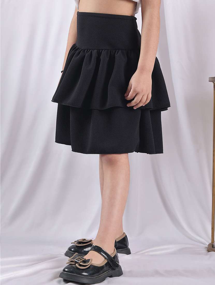 girls solid mid rise layered skirt - 22329568 -  Standard Image - 1