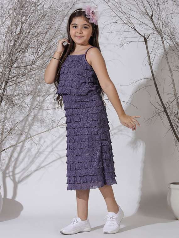 girls solid shoulder strap ruffle dress - 22329574 -  Standard Image - 1