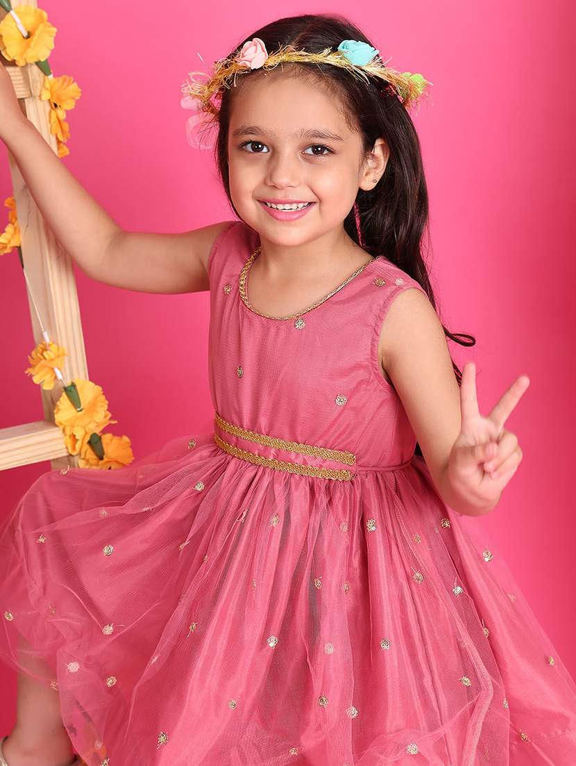 girls solid with work round neck fit & flare dress - 22329576 -  Standard Image - 4