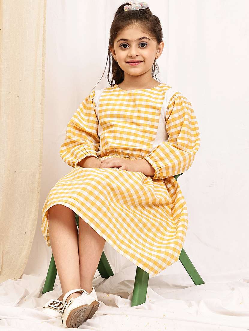 girls checkered puff sleeve a-line dress - 22329605 -  Standard Image - 4