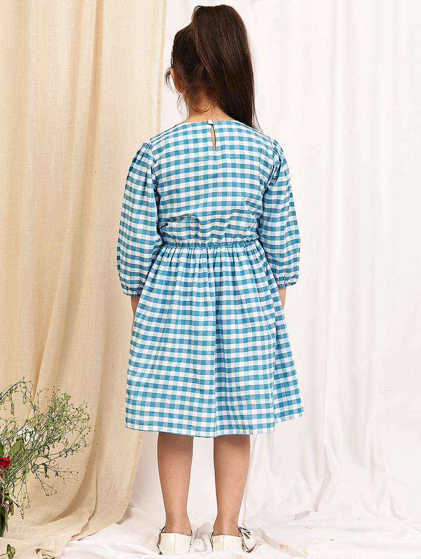 girls checkered puff sleeve a-line dress - 22329606 -  Standard Image - 4