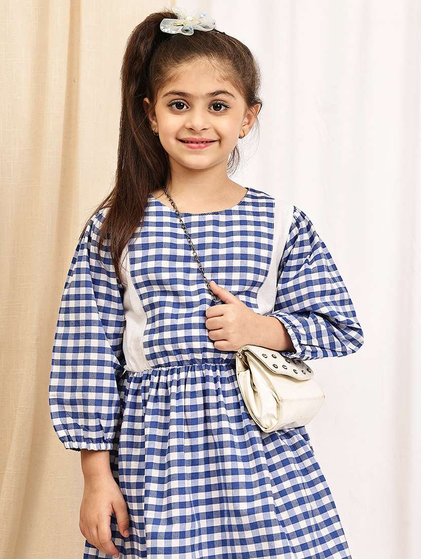 girls checkered puff sleeve a-line dress - 22329607 -  Standard Image - 4