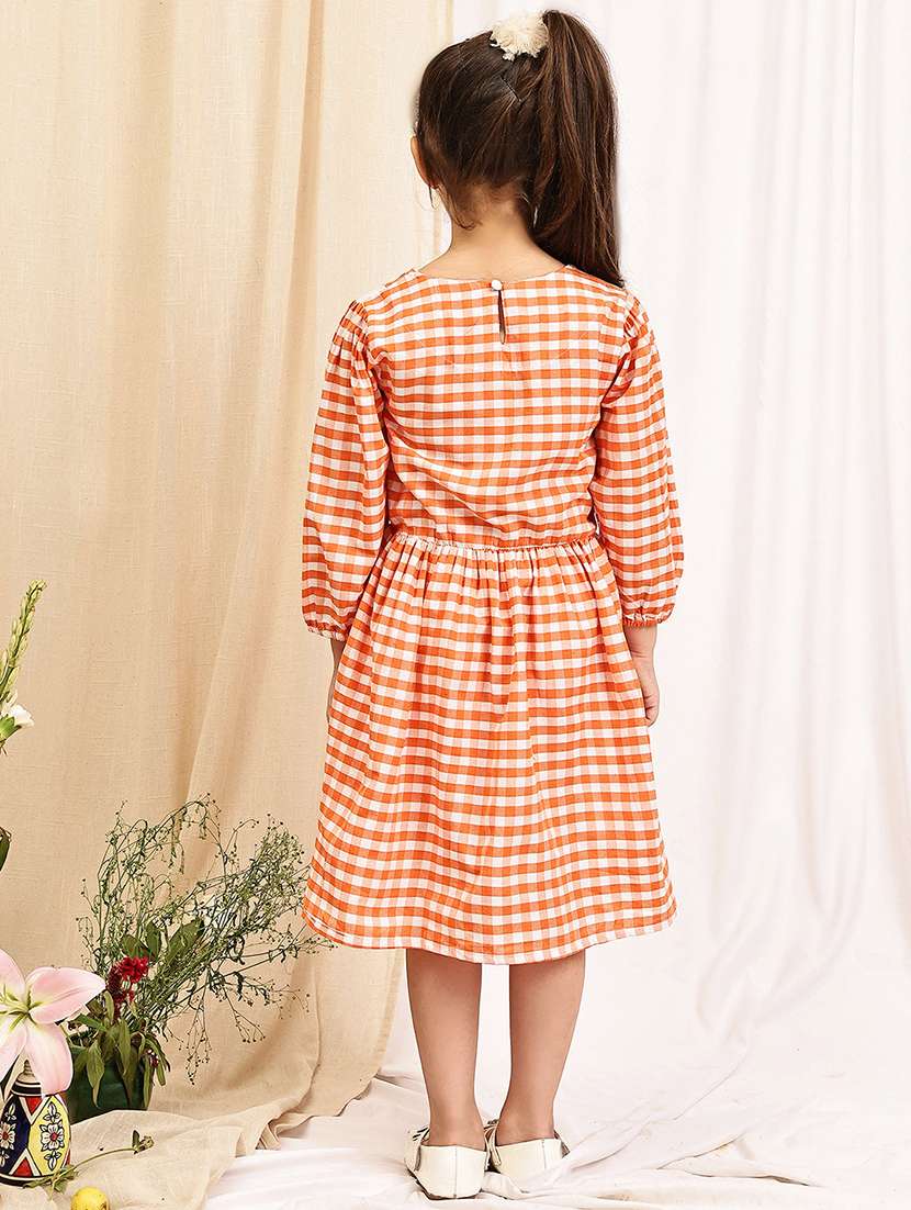 girls checkered puff sleeve a-line dress - 22329608 -  Standard Image - 4